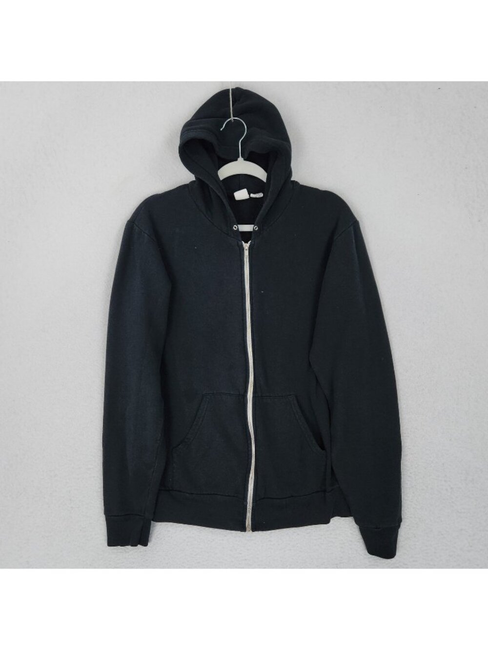 American Apparel Jacket Mens Large Black Hoodie Fleece Full Zip Sweatshirt F497